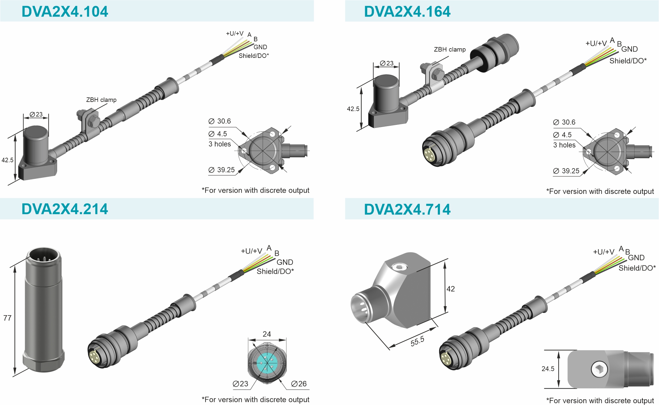 Constructive execution of DVA244.XXX vibration sensors
