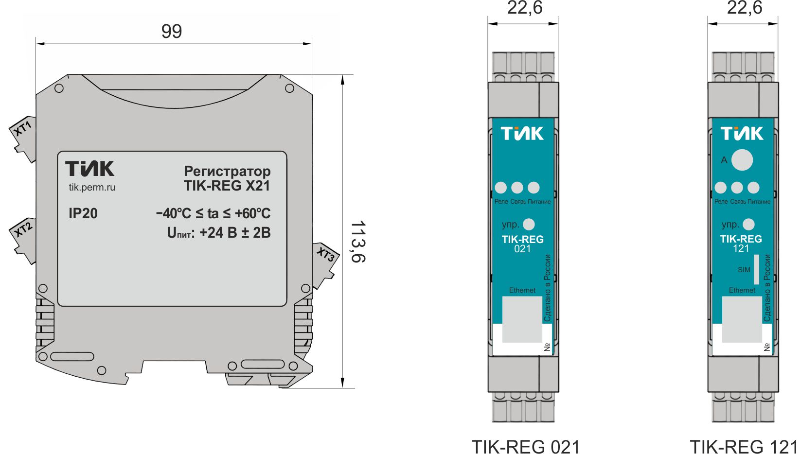 Общий вид, габаритные и установочные размеры регистратора TIK-REG